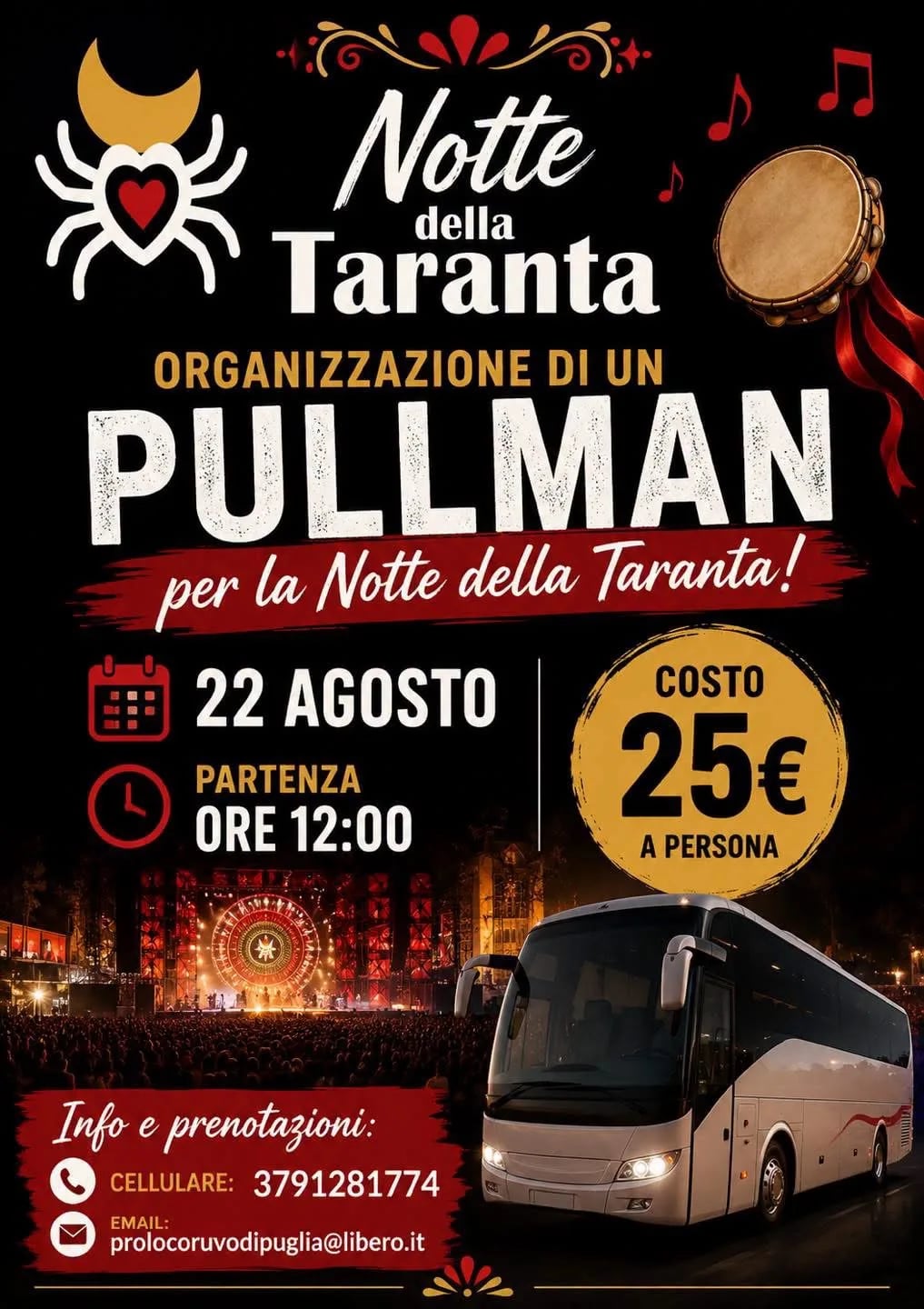 Pullman per la Notte della Taranta 2026