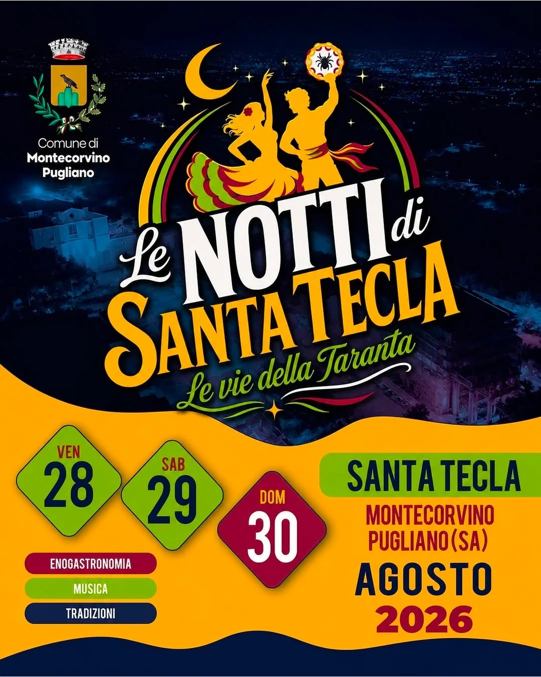 Locandina Le Notti di Santa Tecla 2026 a Montecorvino Pugliano (Salerno)