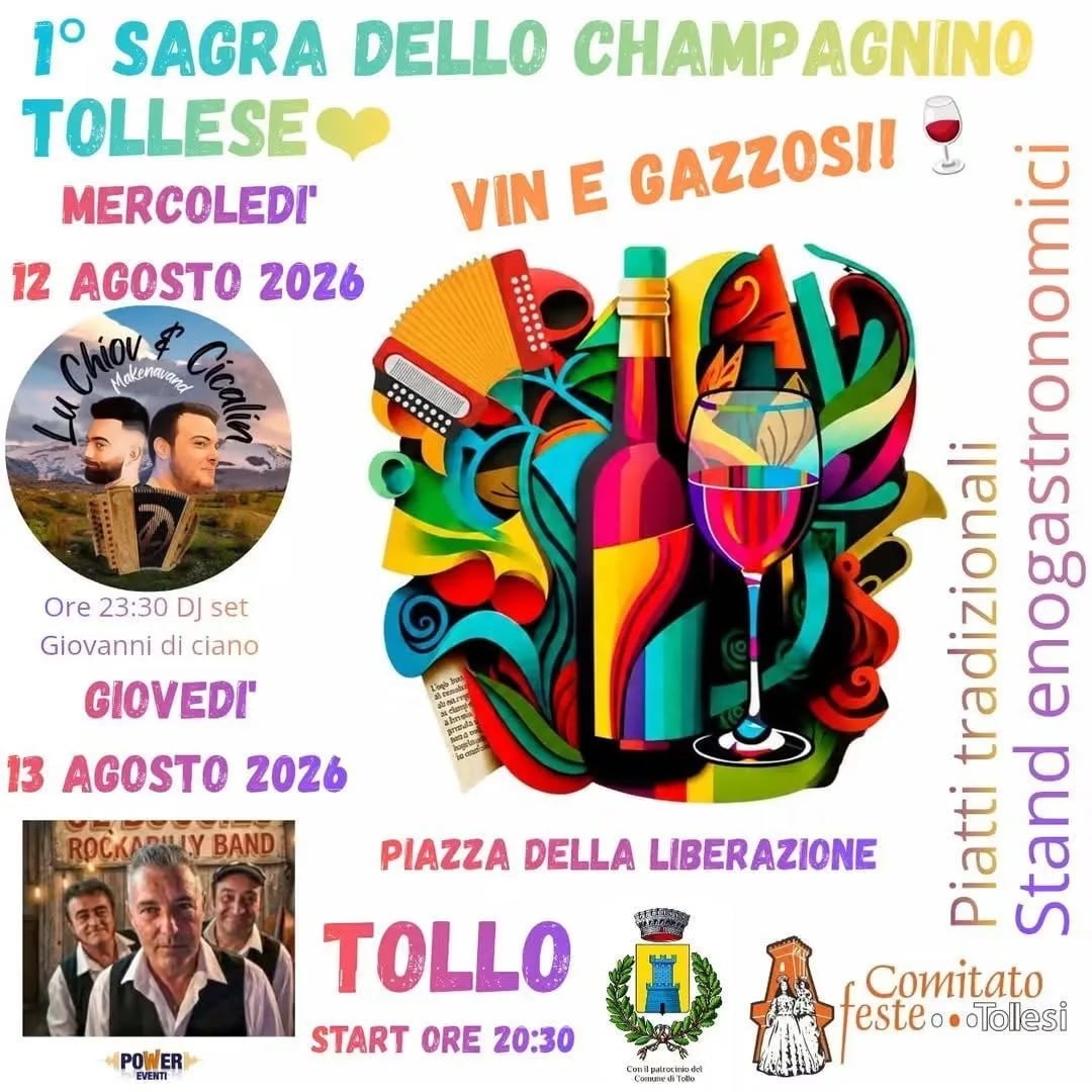 Locandina 1° Sagra dello Champagnino Tollese 2026 a Tollo (Chieti)