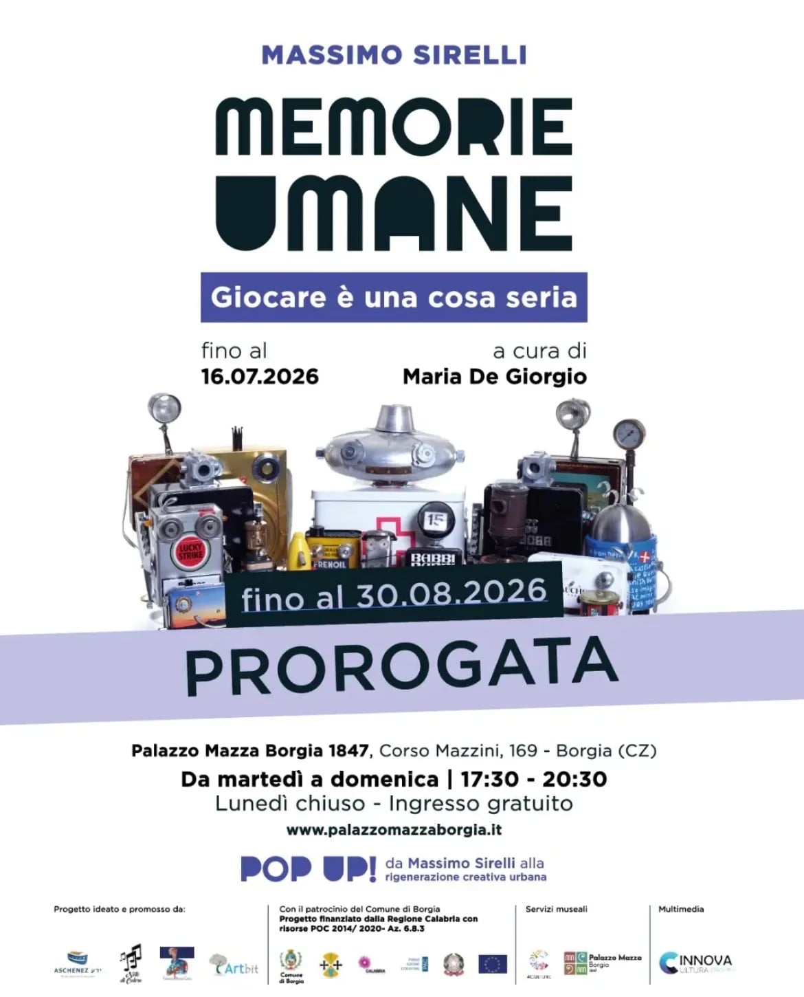 Locandina Massimo Sirelli Memorie Umane 2026 a Borgia (Catanzaro)