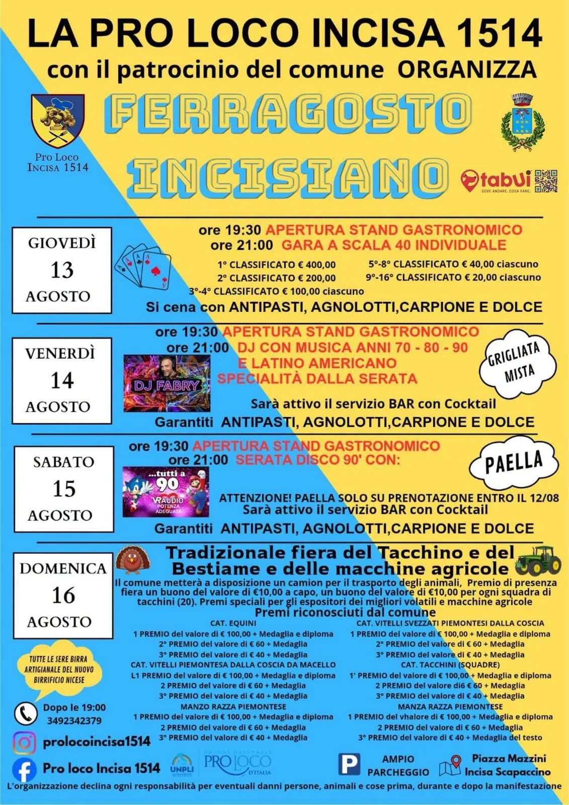 Locandina Serata Disco 90' — Ferragosto Incisiano 2026 a Incisa Scapaccino (Asti)