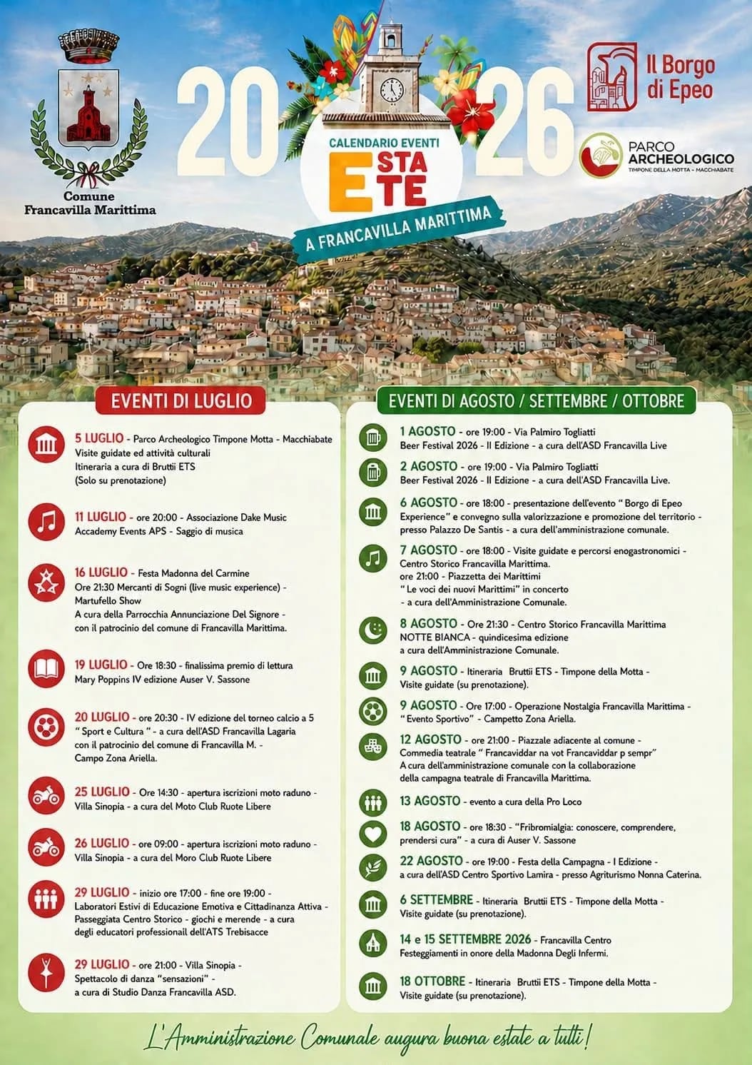 Locandina Visite guidate a Timpone della Motta 2026 a Francavilla Marittima (Cosenza)