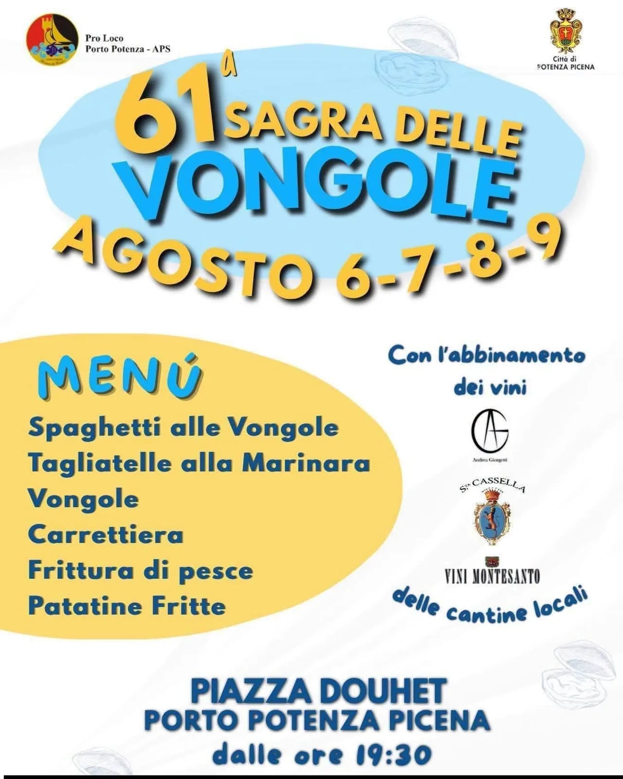 Locandina 61ª Sagra delle Vongole 2026 a Potenza Picena (Macerata)