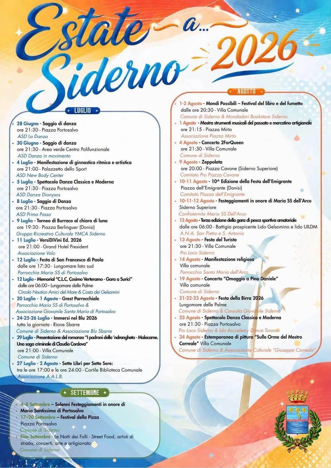 Locandina Festeggiamenti in onore di Maria SS dell'Arco 2026 a Siderno (Reggio calabria)