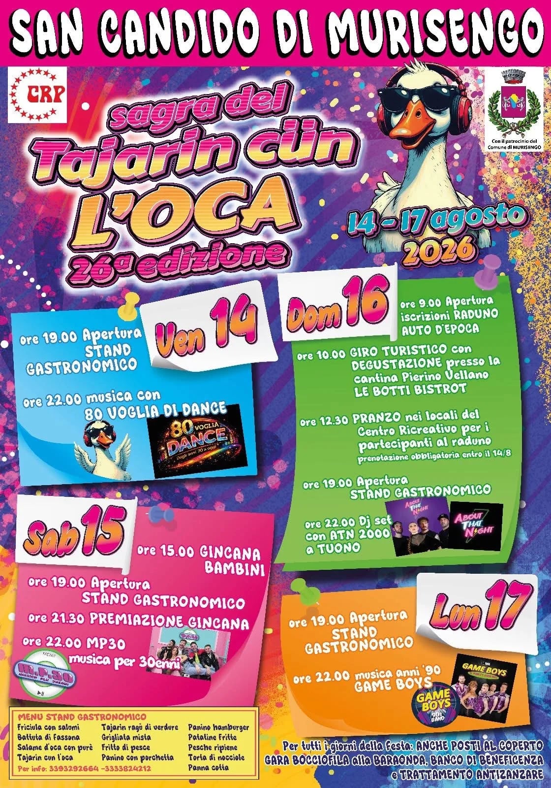 Locandina 26ª Sagra del Tajarin cün L'Oca 2026 a Murisengo (Alessandria)