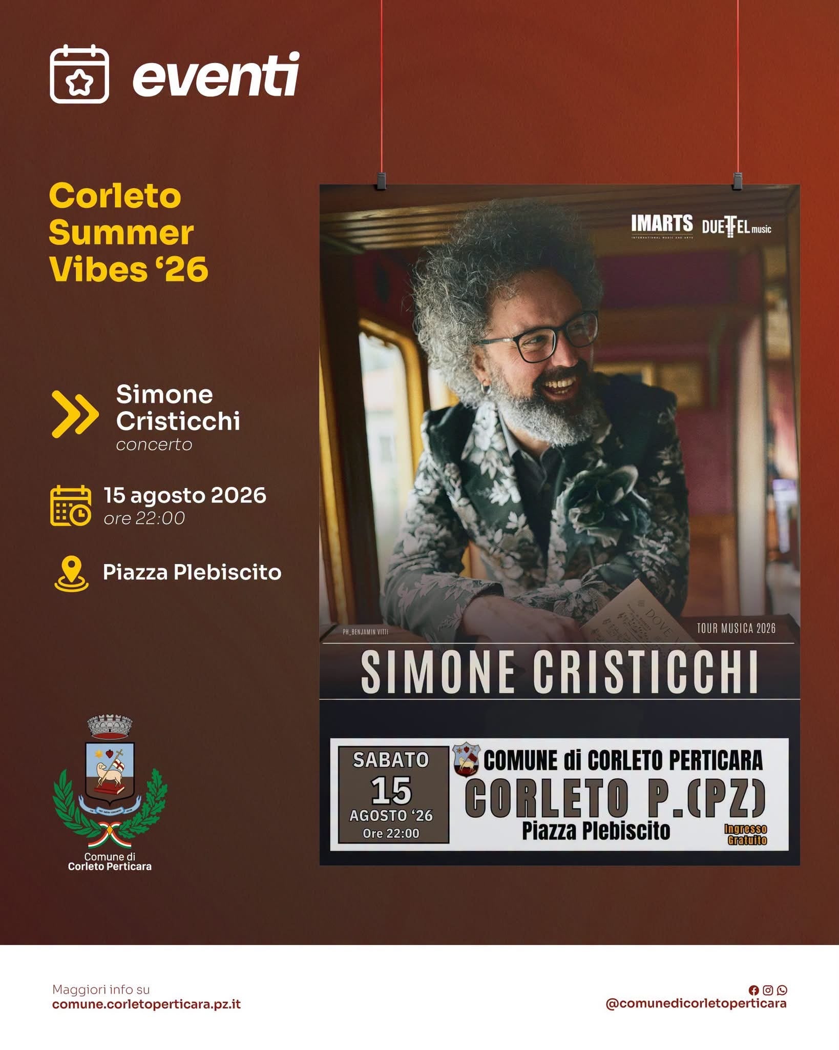 Locandina Tour Musica 2026: Simone Cristicchi a Corleto Perticara a Corleto Perticara (Potenza)