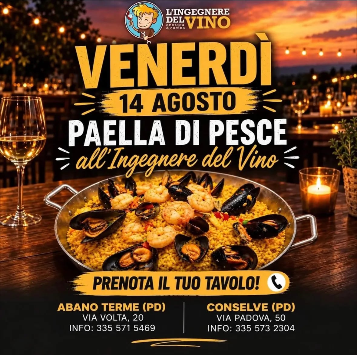 Locandina Paella di Pesce all'Ingegnere del Vino 2026 a Abano Terme (Padova)