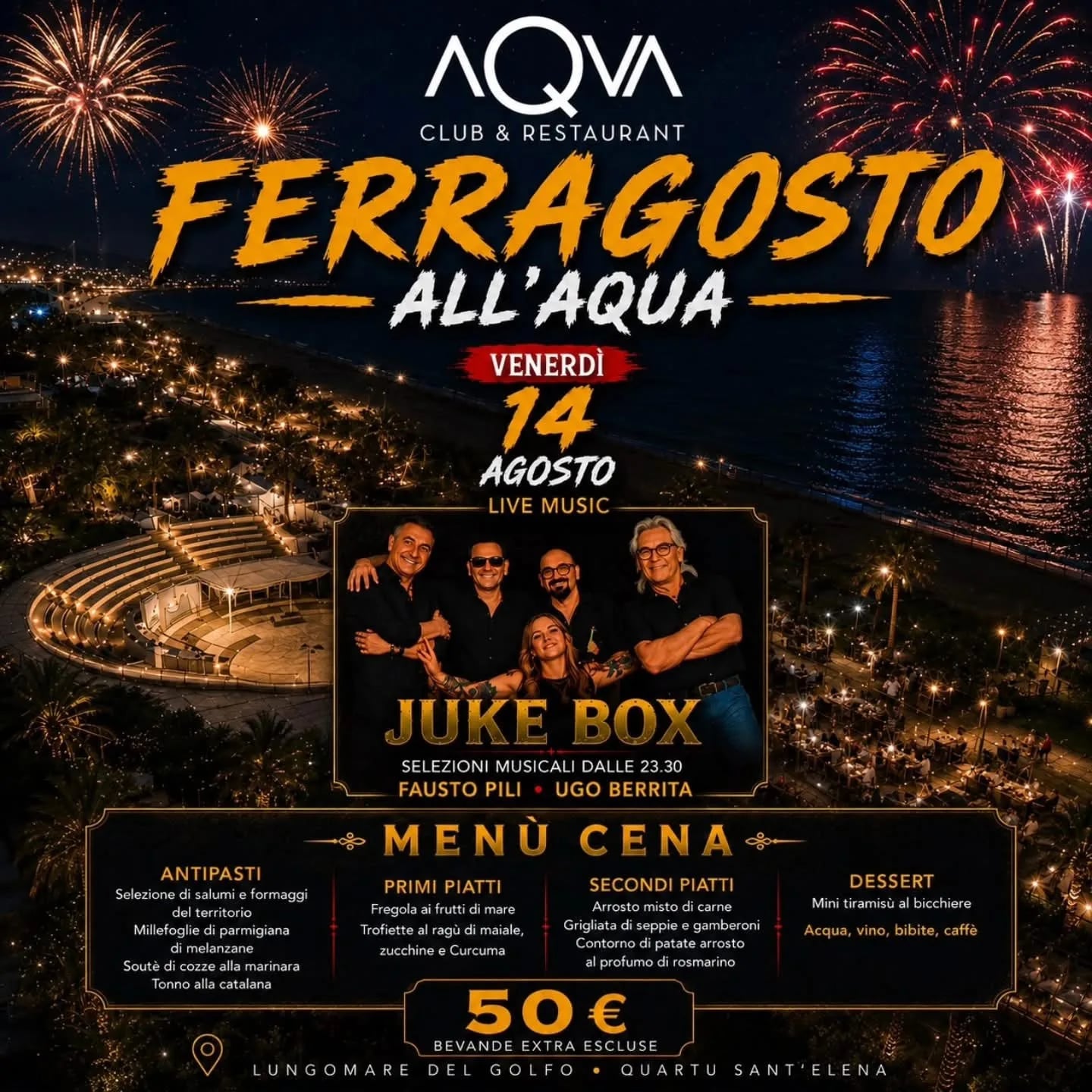Locandina Ferragosto all'Aqua 2026 a Quartu Sant'Elena (Cagliari)