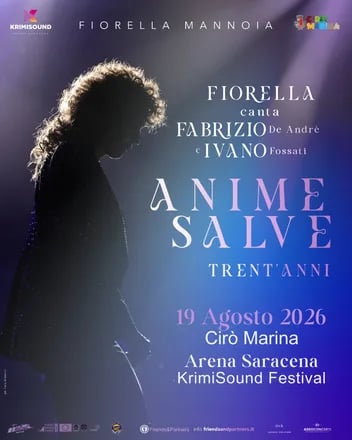 Locandina KrimiSound Festival 2026 - Fiorella Mannoia canta Fabrizio D a Cirò Marina (Crotone)