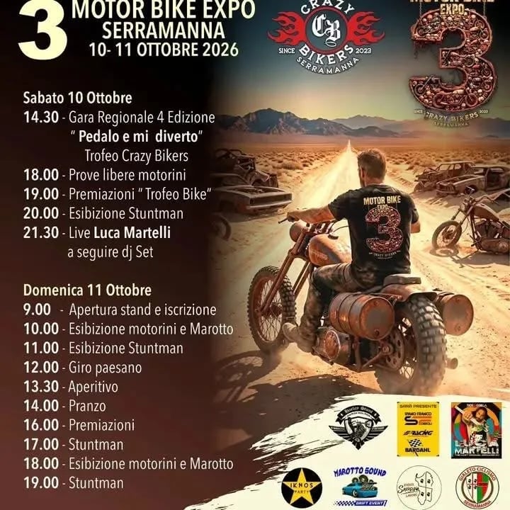 Locandina Live Luca Martelli — Motor Bike Expo 2026 a Serramanna (Sud sardegna)